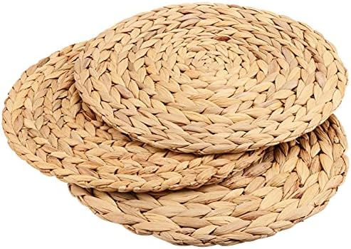 8 Pack 11.8 Inch Round Woven Placemats, Water Hyacinth Woven Rattan