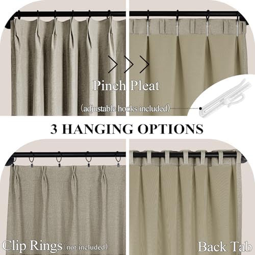 Fcosie Pinch Pleated Curtains for Traverse Rod, Back Tab 100% Blackout