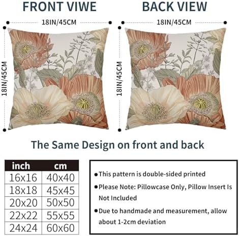 KSLIDS Vintage Floral Decorative Throw Pillow Covers 18x18 Inch Brown