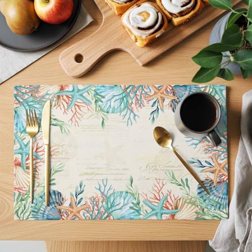 Placemats Set of 8, Beige Coastal Woven Placemat, Linen Place Mats for