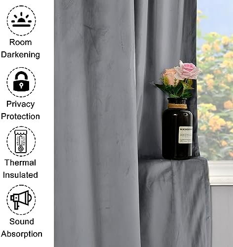XWZO Grey Velvet Curtains 120 Inches Long, Elegent Soft Luxury