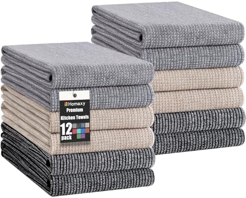 Homaxy 380 GSM Cotton Premium Kitchen Towels 12 Pack, 18"x 28", Mix