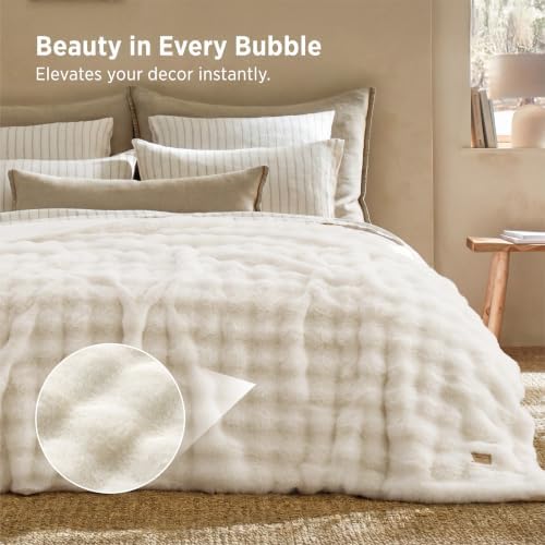 Bedsure Fluffy Bubble Faux Fur King Blanket, 104"x90", Cream