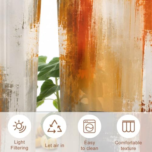 Orange Beige Gray Sheer Curtains 63 Inches Long, Bohemia Modern Simple