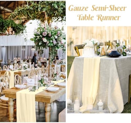 6 Pack 10Ft Beige Chiffon Table Runner 29x120 Inches Sheer Fabric
