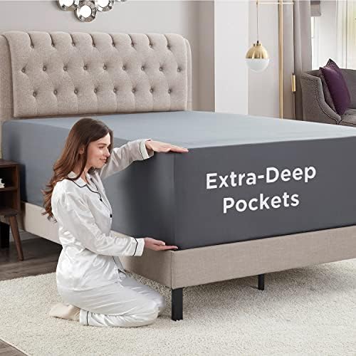 Empyrean 2 Pack Charcoal Grey Fitted Sheet Extra Deep Pocket, Hotel
