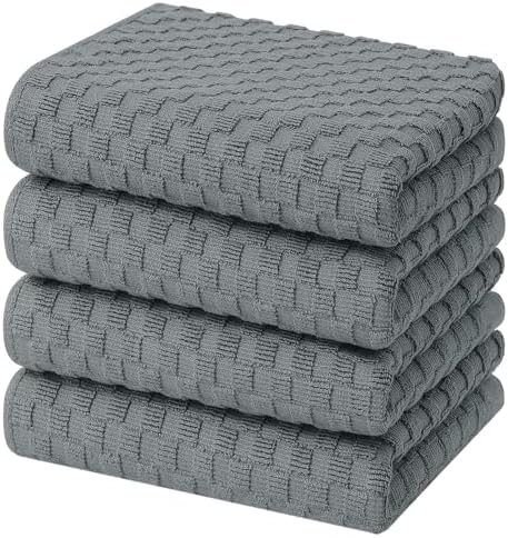 Homaxy 100% Cotton Terry Kitchen Towels(15" x 25", 4 Pack), Dark Grey