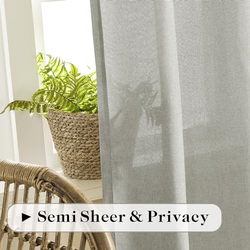 DONREN Linen Blend Back Tab Curtains Semi Sheer 50 x 96 Inch Light