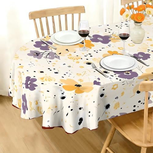 Small Floral Pattern Print Oval Table Cloth, Waterproof Duty Vinyl