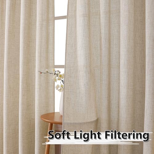 Tollpiz Linen Curtain Living Room Rod Pocket Semi Sheer Curtains