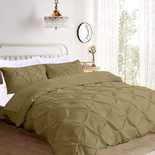 Pinch Pleated Duvet Cover with Zipper Closure and 2 Pillow Shams 100%