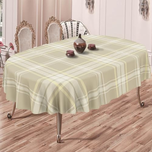 Plaid Oval Tablecloth Farmhouse 60"x84" Waterproof Table Cloth
