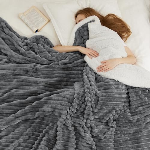 Bedsure Soft Sherpa Blanket Fluffy Dark Grey Gift Queen 90"x90"