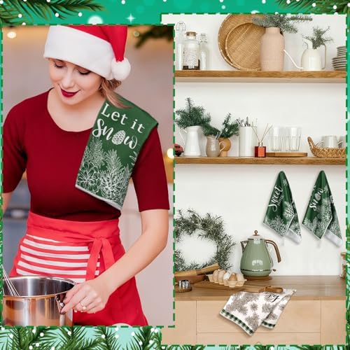 Preboun 6 Pcs Christmas Kitchen Towels Winter Hand Towels Pine Cones