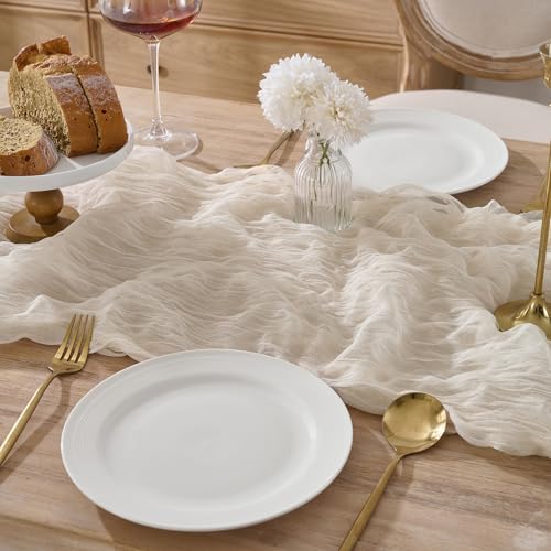 12 Pack Cream White Cheesecloth Table Runners, 120 Inch 10Ft Ivory