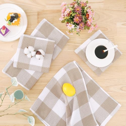 Homaxy 100% Cotton Kitchen Towels and Dishcloths Set of 10, White &