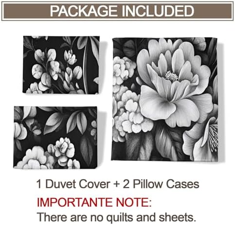 Florals Comforters Queen Size, Gray Flower Bedding Sets, Boho Floral