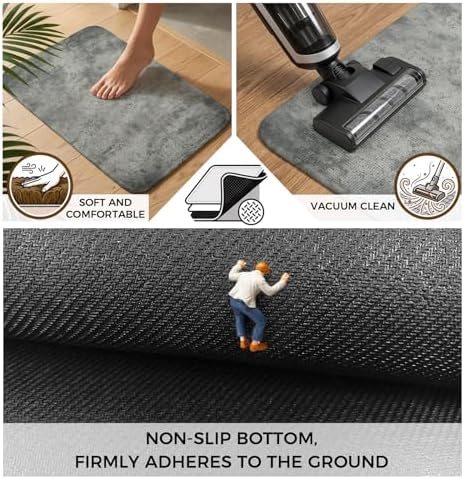 Grey Vintage Bathroom Runner Rugs Non Slip Washable Absorbent Narrow