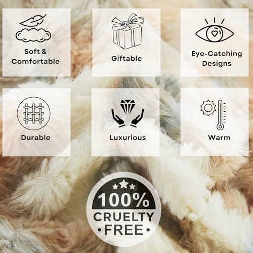 Tache 63 x 90 Super Soft Warm Tan Brown Blue Russian Lynx Faux Fur