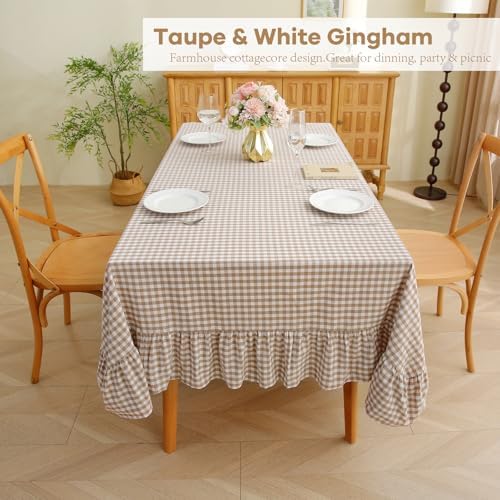 CNPYZH Taupe White Gingham Tablecloth Rectangular for Seat 4-6