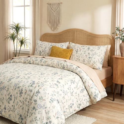 Floral Duvet Cover Set Queen Size 100% Cotton Green Floral Comforter