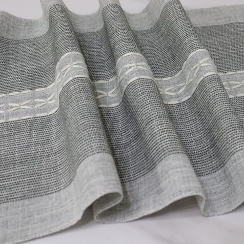 Rustic Table Runner 72 Fall Linen Macrame Woven Boho Farmhouse Grey