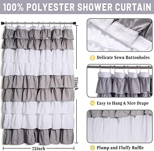 72" x 72" Elegant Ruffle Shower Curtain Modern Farmhouse Fabric Shower