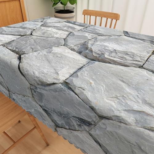 Stone Wall Tablecloth 60x120 Inch Natural Rustic Gray Stone Print