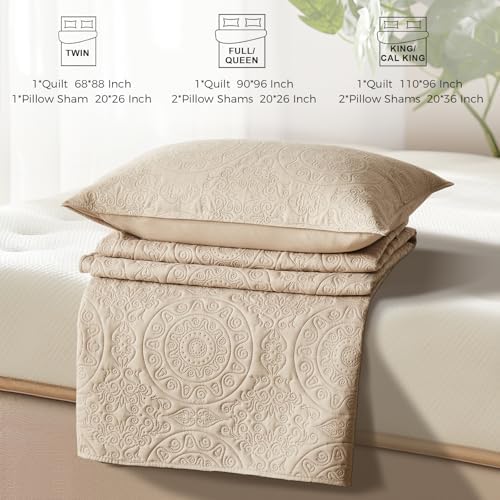 WURUIBO Beige Quilt Set King/Cal King Size, Embossing Microfiber