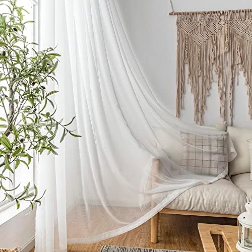 Off White Pinch Pleated Sheer Curtains 108 Inch Long Floor to Ceiling