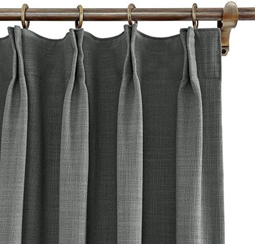 Macochico Room Darkening Curtains for Bedroom Carbon Grey White Linen