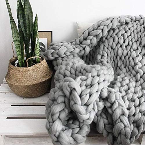 Chunky Knit Throw, Cozy Wool Yarn, 50x50cm (Gray #91)