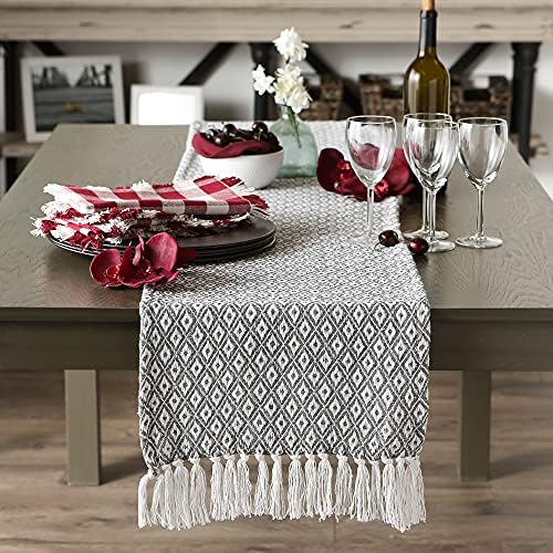 DII Farmhouse Mini Diamond Braided Table Runner, 15x108, Gray