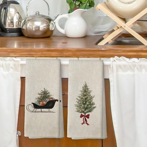 XPH Vintage Christmas Tree Kitchen Dish Towels Set of 2, Christmas