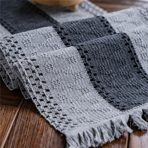 Macrame Table Runner Grey Boho Table Runners with Tassels 12x71in
