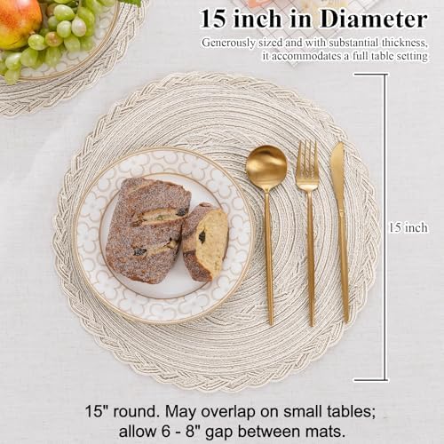 SHACOS 15 inch Round Braided Placemats Set of 12 for Dining Table