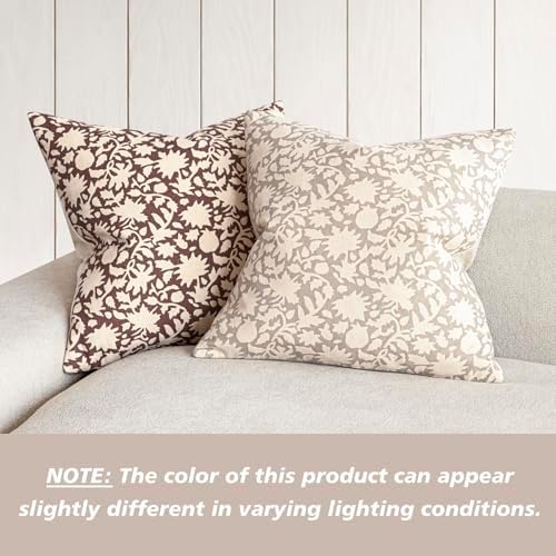 Foindtower Set of 2 Decorative Neutral Floral Throw Pillow Covers