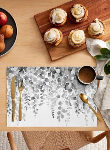 Grey Eucalyptus Leaves Placemats Set of 12 Rustic Summer Botanical