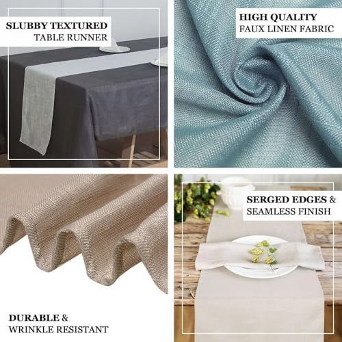 Efavormart 12"x108" Beige Premium Faux Linen Runner, Slubby Textured