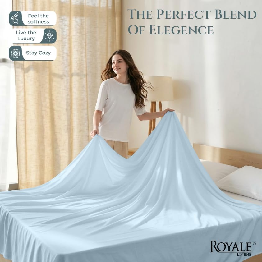 Royale Linens Queen Flat Sheet Only, Luxury Breathable Sateen Weave