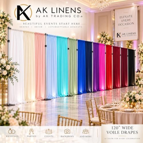 AK TRADING CO. 120" Wide (10Ft Wide) IFR Sheer Voile Drape Panels for