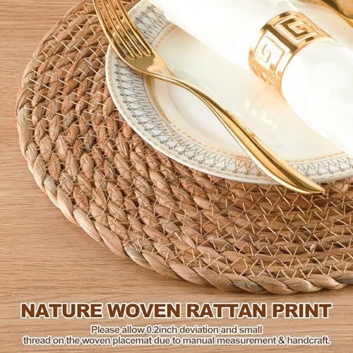 Round Woven Placemats - Boho Rattan Placemats Natural Water Hyacinth