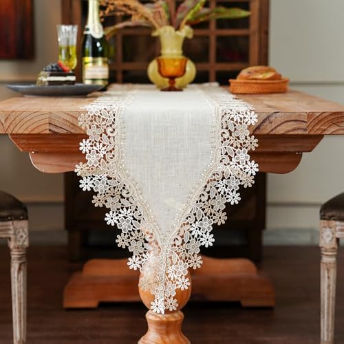 ARTABLE Lace Table Runner Stone Natural Linen Macrame Decor