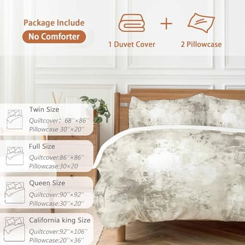 Light Gray Bedding 3 Piece Duvet Cover Set Queen Size, Vintage