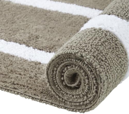 TRP Cotton Tufted Gray White Bathroom Rugs Sets 3 Piece