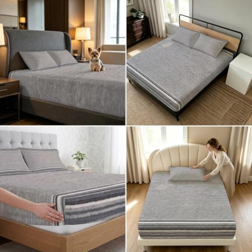 Queen Fitted Sheet Deep Pocket, Neutral Light Gray Soft Microfiber