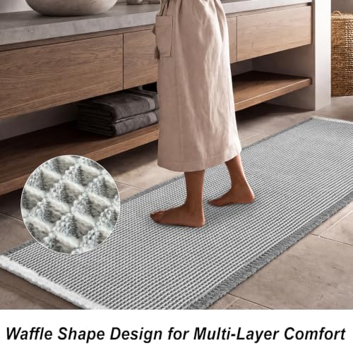 Waffle Bath Mat, 2x6 ft Super Absorbent Bathroom Rug Non Slip Bathroom