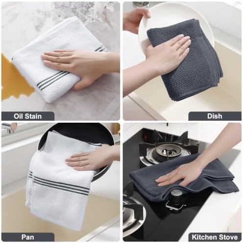 Homaxy Dual Design Cotton Kitchen Towels(16" x 26", 8 Pack), Dark Grey