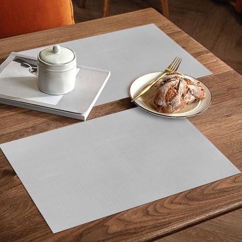 Pure Colors Grey Pattern Placemats Set of 6 Washable Table Mats for