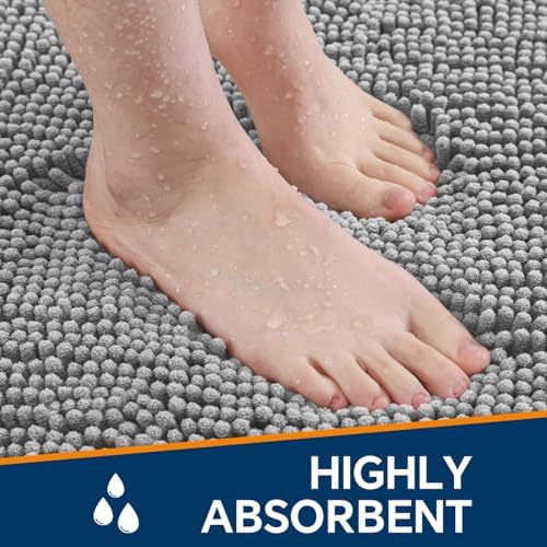 Chenille Bathroom Runner Rug 24"x60" Gray, Plush Bath Mat